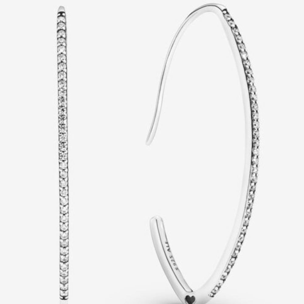 PANDORA OVAL SPARKLE HOOP EARRINGS
